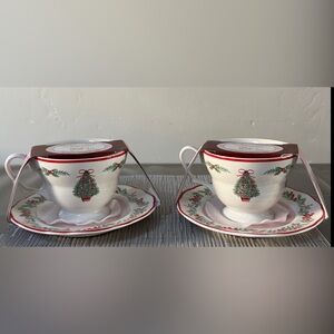 Christmas 222 Fifth Beautiful Christmas Tree Cup And Saucer Set. Brand New.
